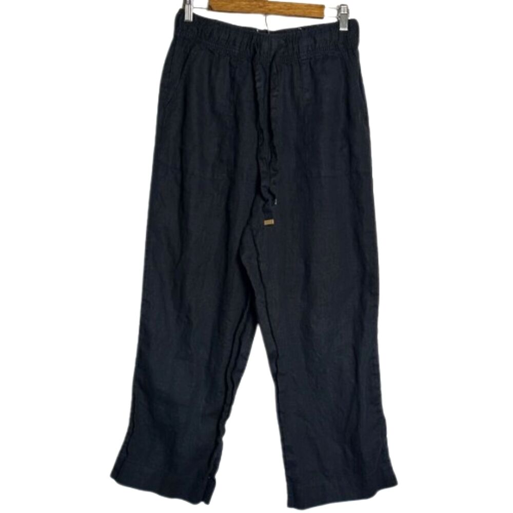 Joie Linen Ankle Wide Leg Pants Womens Large Drawcord Elastic Waist Beach Black
